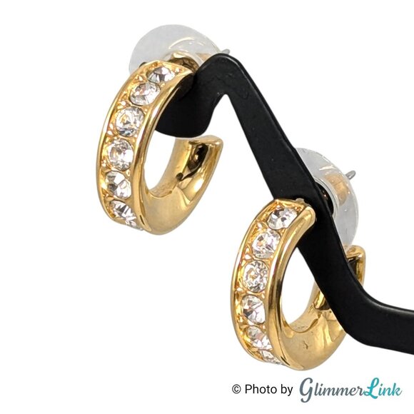 Vintage Nolan Miller Glamour Collection Gold Tone Rhinestone Hoop Earrings 1990s - Picture 4 of 11